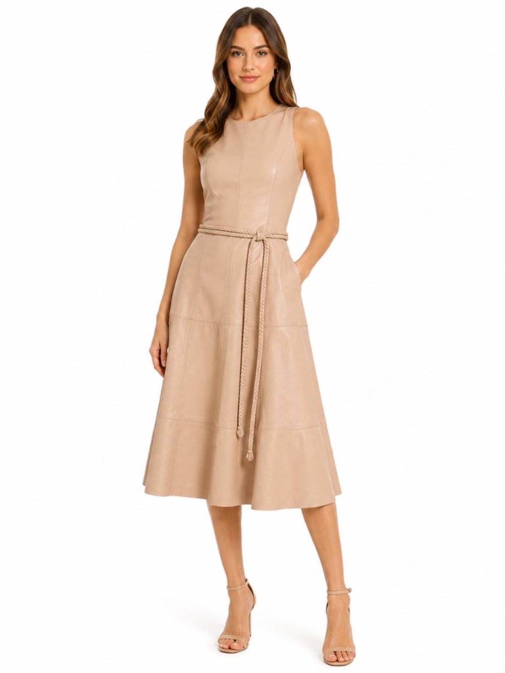 Alice + Olivia -  Leandra Vegan Leather Belted Dress